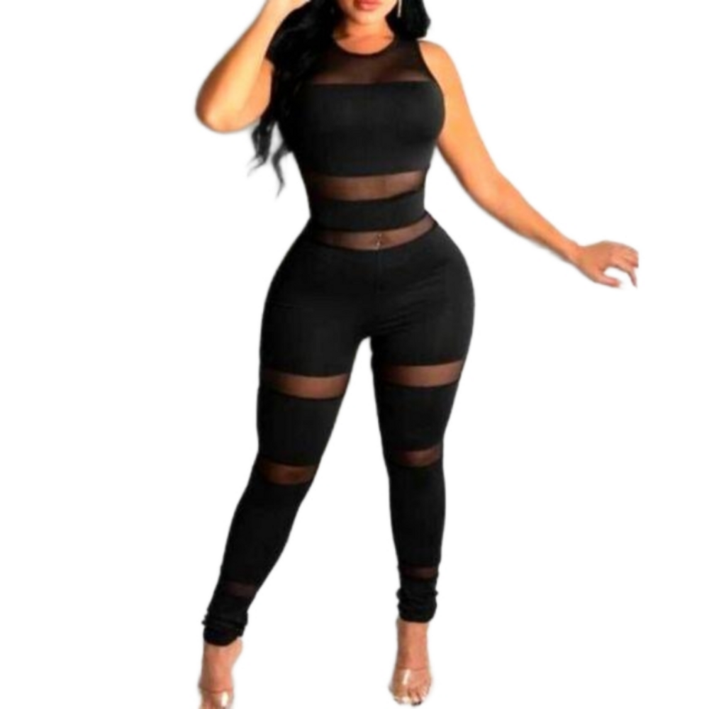 Womens Black Sexy Mesh Front Jumpsuit Sz 0X
